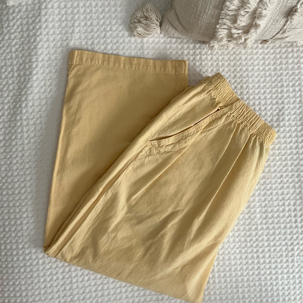 Erika Women's Butter Yellow Trousers, Stretch Waist | 100% Cotton